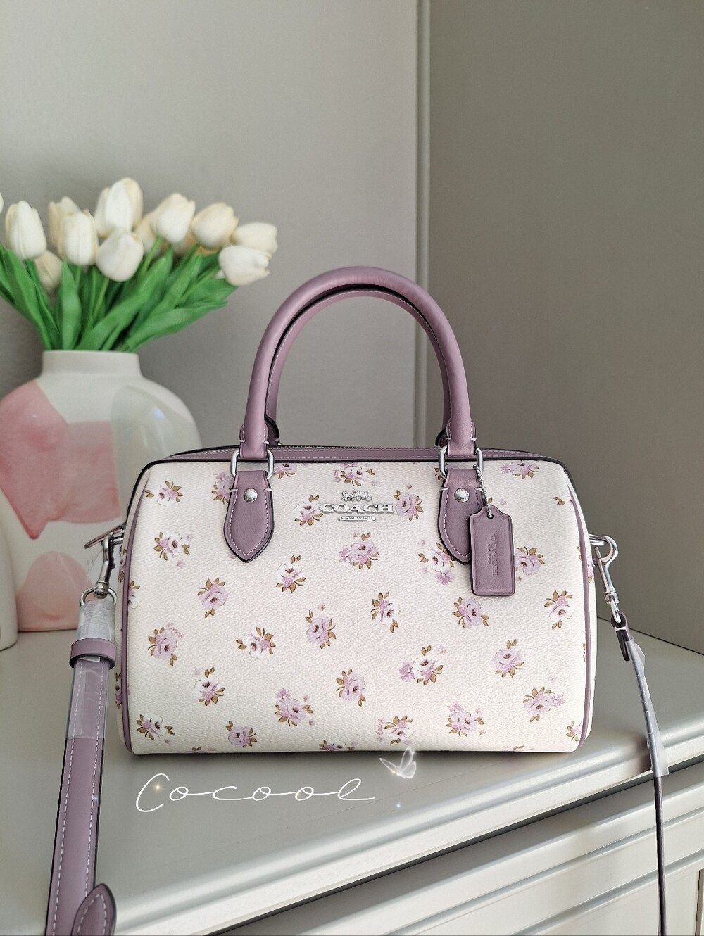 NWT Coach Rowan Satchel Bag With Floral Print CAL58 Silver/Chalk Multi